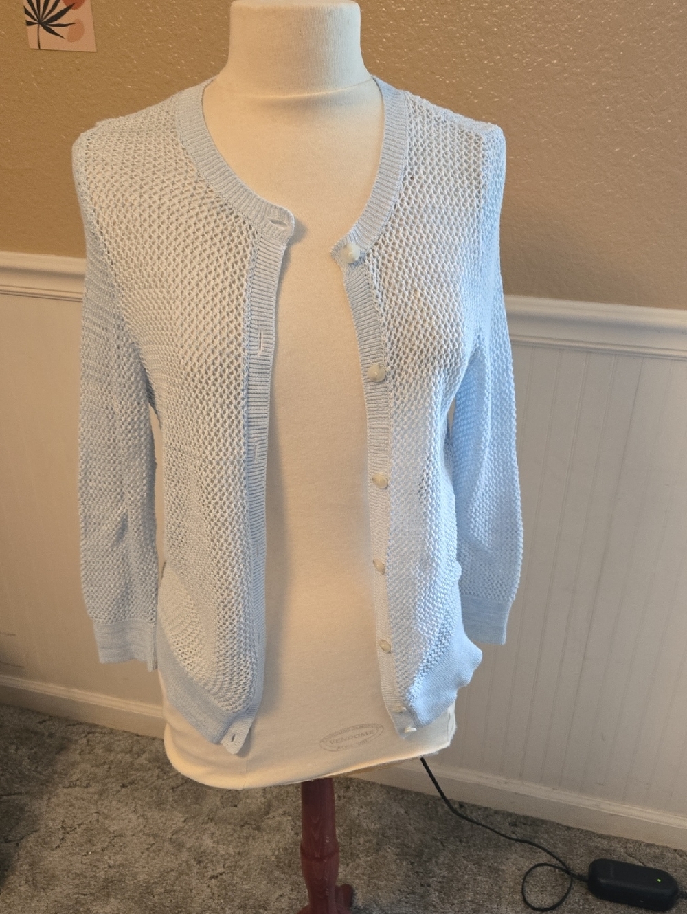 Ann Taylor Factory Light Blue Open-Knit Cardigan